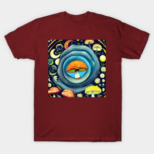 Whimsical mushrooms and moon. T-Shirt